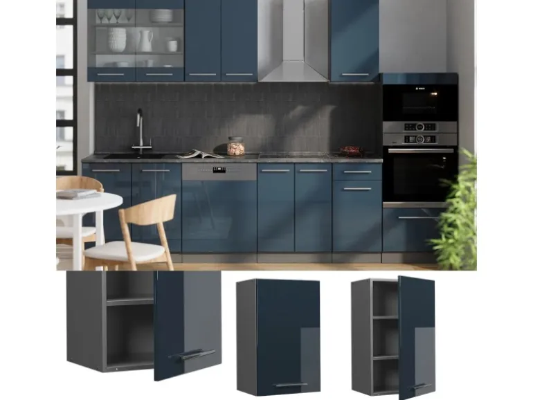 Vicco Hängeschrank Fame-Line Hängender Küchenschrank Dunkelblau Hochglanz/Anthrazit 45 cm