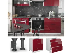 Vicco Küchenunterschrank Fame-Line Bordeaux Hochglanz/Weiß 80 cm mit 3 Schubladen AP Marmor