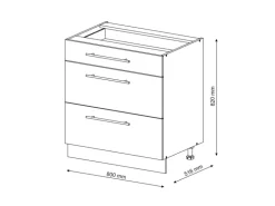 Vicco Küchenunterschrank Fame-Line Bordeaux Hochglanz/Weiß 80 cm mit 3 Schubladen AP Marmor