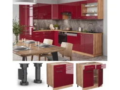 Vicco Küchenunterschrank Fame-Line Bordeaux Hochglanz/Goldkraft Eiche 80 cm AP Eiche