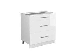 Vicco Küchenunterschrank Fame-Line Weiß Hochglanz/Weiß 80 cm mit 3 Schubladen ohne Arbeitsplatte