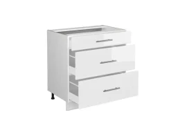 Vicco Küchenunterschrank Fame-Line Weiß Hochglanz/Weiß 80 cm mit 3 Schubladen ohne Arbeitsplatte