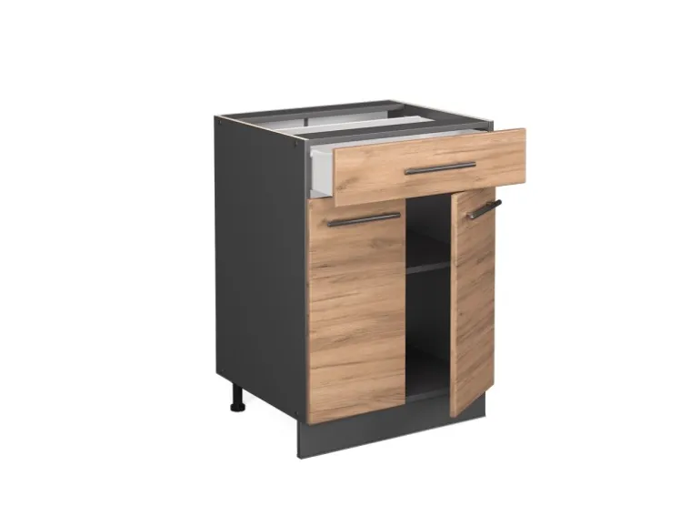 Vicco Küchenunterschrank Fame-Line Goldkraft Eiche/Anthrazit 60 cm mit Schublade ohne Arbeitsplatte