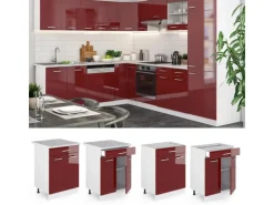 Vicco Küchenunterschrank R-Line Bordeaux Hochglanz/Weiß 60 cm mit Schublade AP Eiche