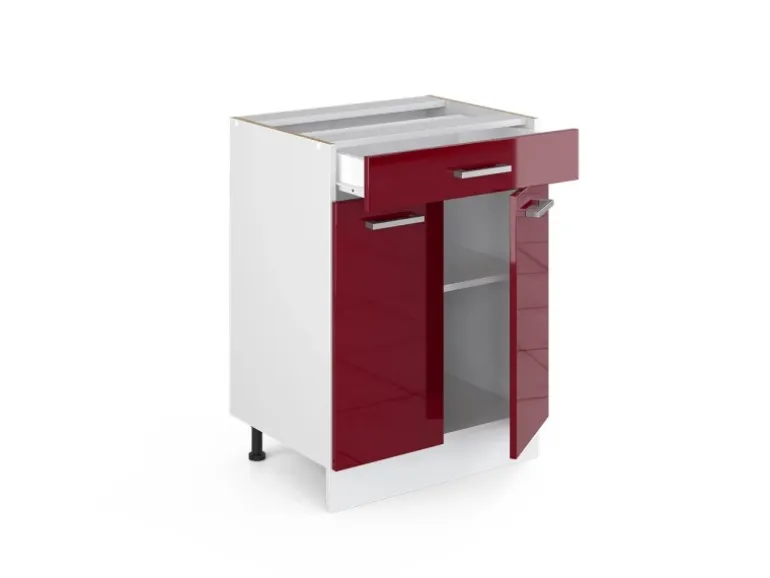 Vicco Küchenunterschrank R-Line Bordeaux Hochglanz/Weiß 60 cm mit Schublade AP Eiche
