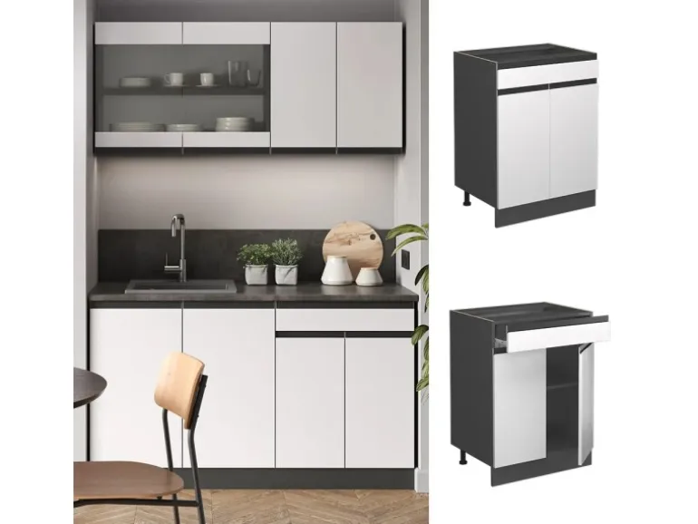 Vicco Küchenunterschrank R-Line Schubladenschrank für die Küche Weiß/Anthrazit 60 cm AP Anthrazit