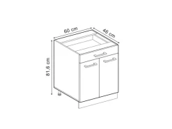 Vicco Küchenunterschrank R-Line Bordeaux Hochglanz/Goldkraft Eiche 60 cm mit Schublade ohne Arbeitsplatte