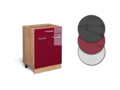 Vicco Küchenunterschrank R-Line Bordeaux Hochglanz/Goldkraft Eiche 60 cm mit Schublade ohne Arbeitsplatte