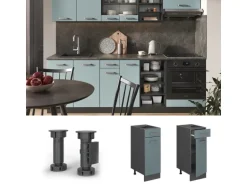 Vicco Küchenunterschrank R-Line Schubladenschrank für die Küche Blau-Grau/Anthrazit 30 cm AP Eiche