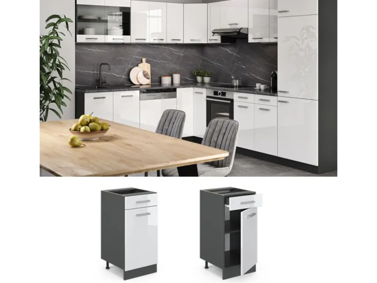 Vicco Küchenunterschrank R-Line Weiß Hochglanz/Anthrazit 40 cm AP Eiche