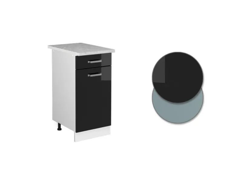 Vicco Küchenunterschrank R-Line Schwarz Hochglanz/Weiß 40 cm AP Marmor