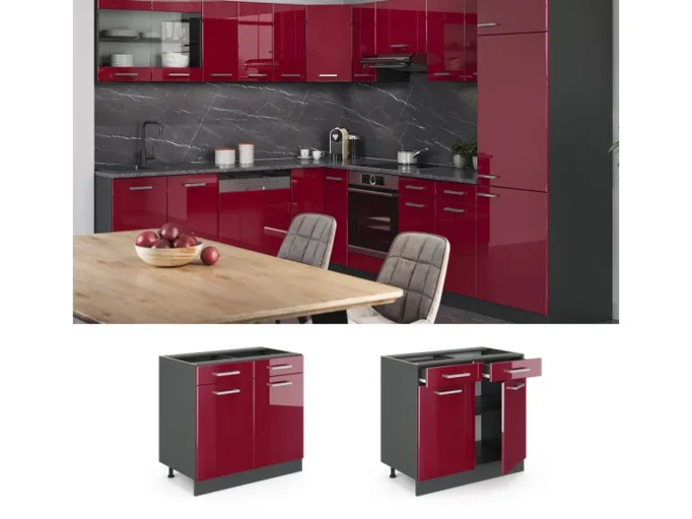Vicco Küchenunterschrank R-Line Bordeaux Hochglanz/Anthrazit 80 cm AP Anthrazit