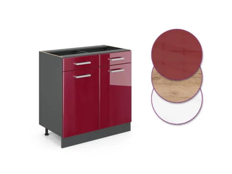 Vicco Küchenunterschrank R-Line Bordeaux Hochglanz/Anthrazit 80 cm AP Anthrazit