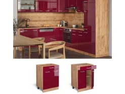 Vicco Küchenunterschrank R-Line Bordeaux Hochglanz/Goldkraft Eiche 60 cm mit Schublade AP Eiche