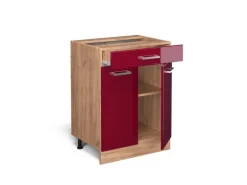 Vicco Küchenunterschrank R-Line Bordeaux Hochglanz/Goldkraft Eiche 60 cm mit Schublade AP Eiche