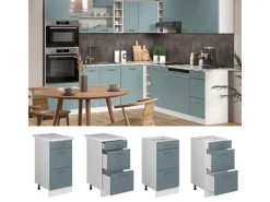 Vicco Küchenunterschrank R-Line Blau-Grau/Weiß 40 cm mit Schubladen ohne Arbeitsplatte