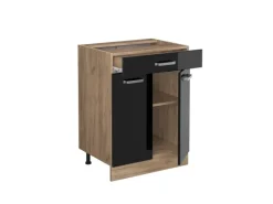 Vicco Küchenunterschrank R-Line Schwarz Hochglanz/Goldkraft Eiche 60 cm mit Schublade AP Eiche