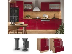 Vicco Küchenunterschrank R-Line Bordeaux Hochglanz/Goldkraft Eiche 60 cm mit Schubladen ohne Arbeitsplatte