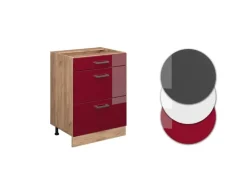 Vicco Küchenunterschrank R-Line Bordeaux Hochglanz/Goldkraft Eiche 60 cm mit Schubladen ohne Arbeitsplatte