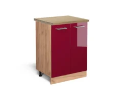 Vicco Küchenunterschrank R-Line Bordeaux Hochglanz/Goldkraft Eiche 60 cm AP Eiche
