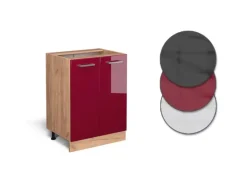 Vicco Küchenunterschrank R-Line Bordeaux Hochglanz/Goldkraft Eiche 60 cm AP Eiche