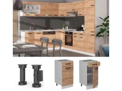 Vicco Küchenunterschrank R-Line Goldkraft Eiche 40 cm ohne Arbeitsplatte mit Weiß Korpus