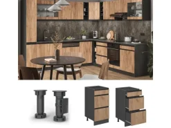 Vicco Küchenunterschrank R-Line Goldkraft Eiche/Anthrazit 40 cm J-Shape mit Schubladen ohne Arbeitsplatte