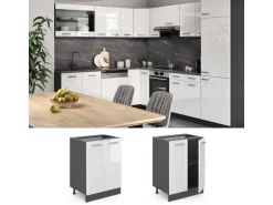 Vicco Küchenunterschrank R-Line Küchenkommode Weiß Hochglanz/Anthrazit AP Marmor