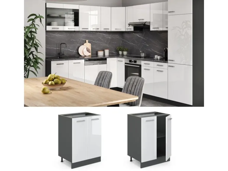 Vicco Küchenunterschrank R-Line Küchenkommode Weiß Hochglanz/Anthrazit AP Marmor