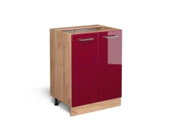 Vicco Küchenunterschrank R-Line Bordeaux Hochglanz/Goldkraft Eiche 60 cm ohne Arbeitsplatte