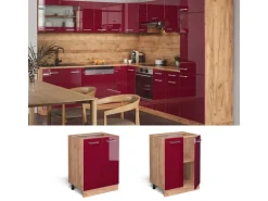 Vicco Küchenunterschrank R-Line Bordeaux Hochglanz/Goldkraft Eiche 60 cm ohne Arbeitsplatte