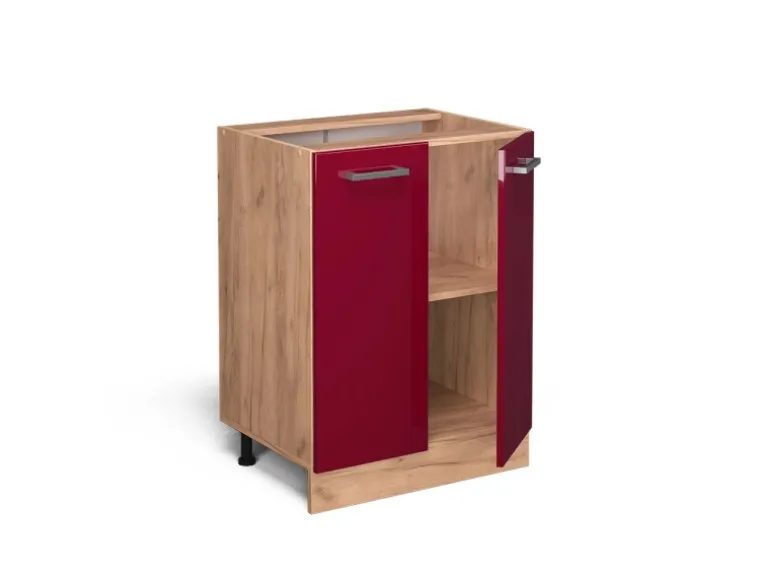 Vicco Küchenunterschrank R-Line Bordeaux Hochglanz/Goldkraft Eiche 60 cm ohne Arbeitsplatte