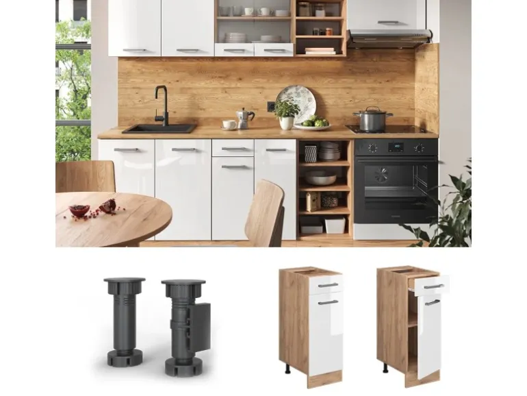 Vicco Küchenunterschrank R-Line Weiß Hochglanz/Goldkraft Eiche 30 cm AP Eiche