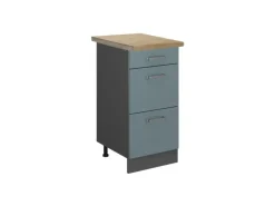 Vicco Küchenunterschrank R-Line Blau-Grau/Anthrazit 40 cm mit Schubladen AP Eiche