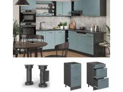 Vicco Küchenunterschrank R-Line Blau-Grau/Anthrazit 40 cm mit Schubladen AP Eiche