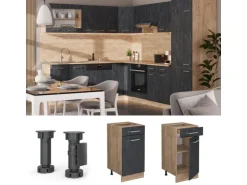 Vicco Küchenunterschrank R-Line Schubladenschrank für die Küche Schwarz Beton 40 cm AP Eiche mit Goldkraft Eiche Korpus