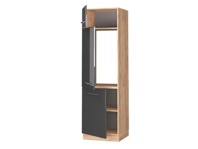 Vicco Kühlumbauschrank Fame-Line Anthrazit Hochglanz/Goldkraft Eiche 60 cm