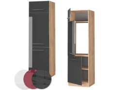 Vicco Kühlumbauschrank Fame-Line Anthrazit Hochglanz/Goldkraft Eiche 60 cm