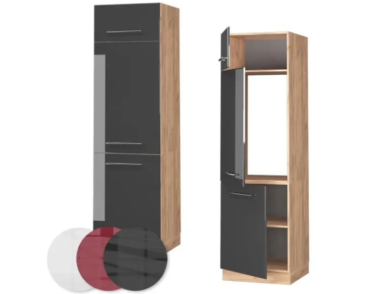 Vicco Kühlumbauschrank Fame-Line Anthrazit Hochglanz/Goldkraft Eiche 60 cm