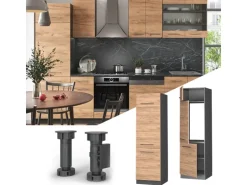 Vicco Kühlumbauschrank Fame-Line Hochschrank für die Küche Goldkraft Eiche/Anthrazit 60 cm