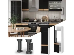 Vicco Kühlumbauschrank Fame-Line Hochschrank für die Küche Schwarz Eiche Hochglanz/Weiß 60 cm