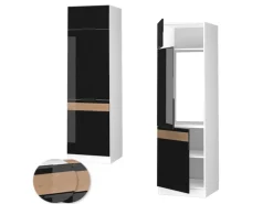 Vicco Kühlumbauschrank Fame-Line Hochschrank für die Küche Schwarz Eiche Hochglanz/Weiß 60 cm