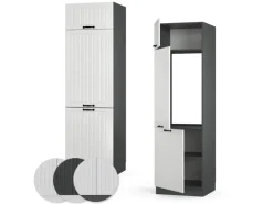 Vicco Kühlumbauschrank Fame-Line Hochschrank für die Küche Weiß Landhaus/Anthrazit 60 cm