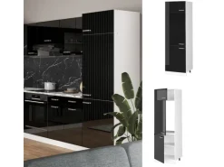 Vicco Kühlumbauschrank R-Line Hochschrank für die Küche Schwarz Hochglanz/Weiß 60 cm