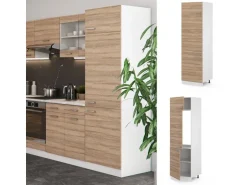 Vicco Kühlumbauschrank R-Line Hochschrank für die Küche Sonoma/Weiß 60 cm