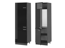 Vicco Kühlumbauschrank R-Line Hochschrank für die Küche Schwarz Hochglanz/Anthrazit 60 cm