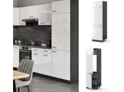 Vicco Kühlumbauschrank R-Line Hochschrank für die Küche Weiß Hochglanz/Anthrazit 60 cm