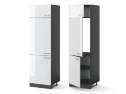 Vicco Kühlumbauschrank R-Line Hochschrank für die Küche Weiß Hochglanz/Anthrazit 60 cm