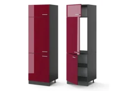 Vicco Kühlumbauschrank R-Line Hochschrank für die Küche Bordeaux Hochglanz/Anthrazit 60 cm