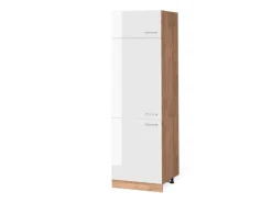 Vicco Kühlumbauschrank R-Line Hochschrank für die Küche Weiß Hochglanz/Goldkraft Eiche 60 cm